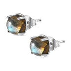 Labradorite Solitaire Earrings in Platinum Overlay Sterling Silver 5.26 Ct.