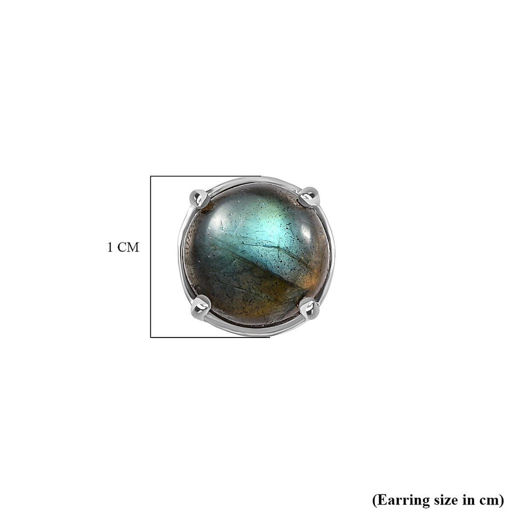 Labradorite Solitaire Earrings in Platinum Overlay Sterling Silver 5.26 Ct.