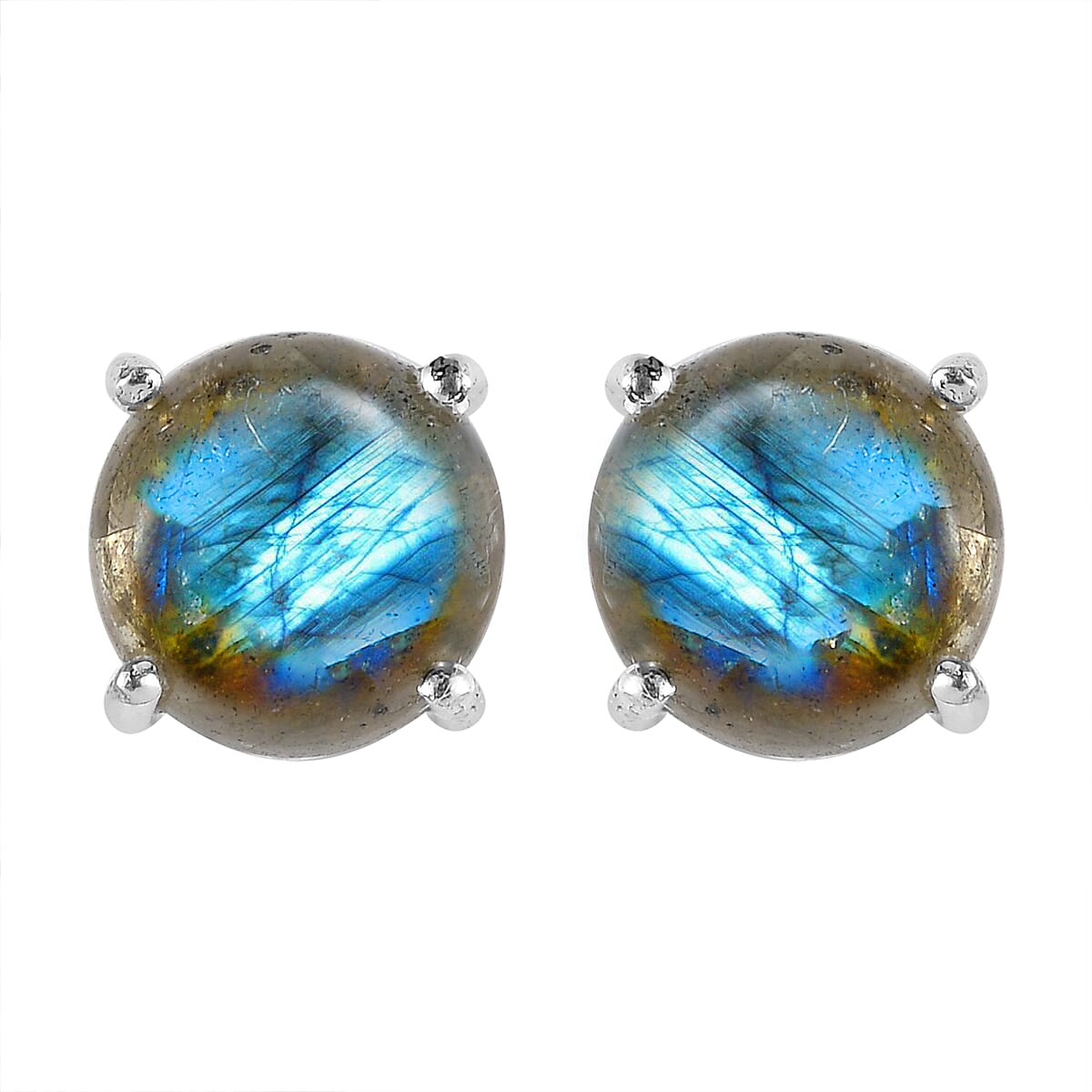 Labradorite Solitaire Stud Earring with Push Back in Rhodium Overlay Sterling Silver 5 Ct. 8184599 0