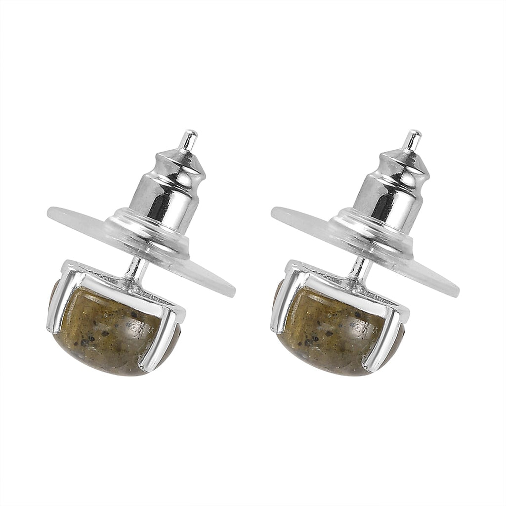 Labradorite Earring with Push Back in Rhodium Overlay Sterling Silver 5.00 Ct.