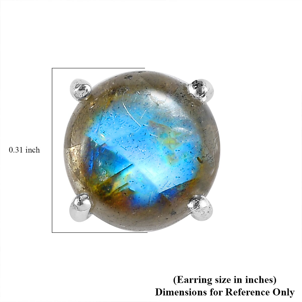 Labradorite Solitaire Stud Earring with Push Back in Rhodium Overlay Sterling Silver 5 Ct. 8184599 4