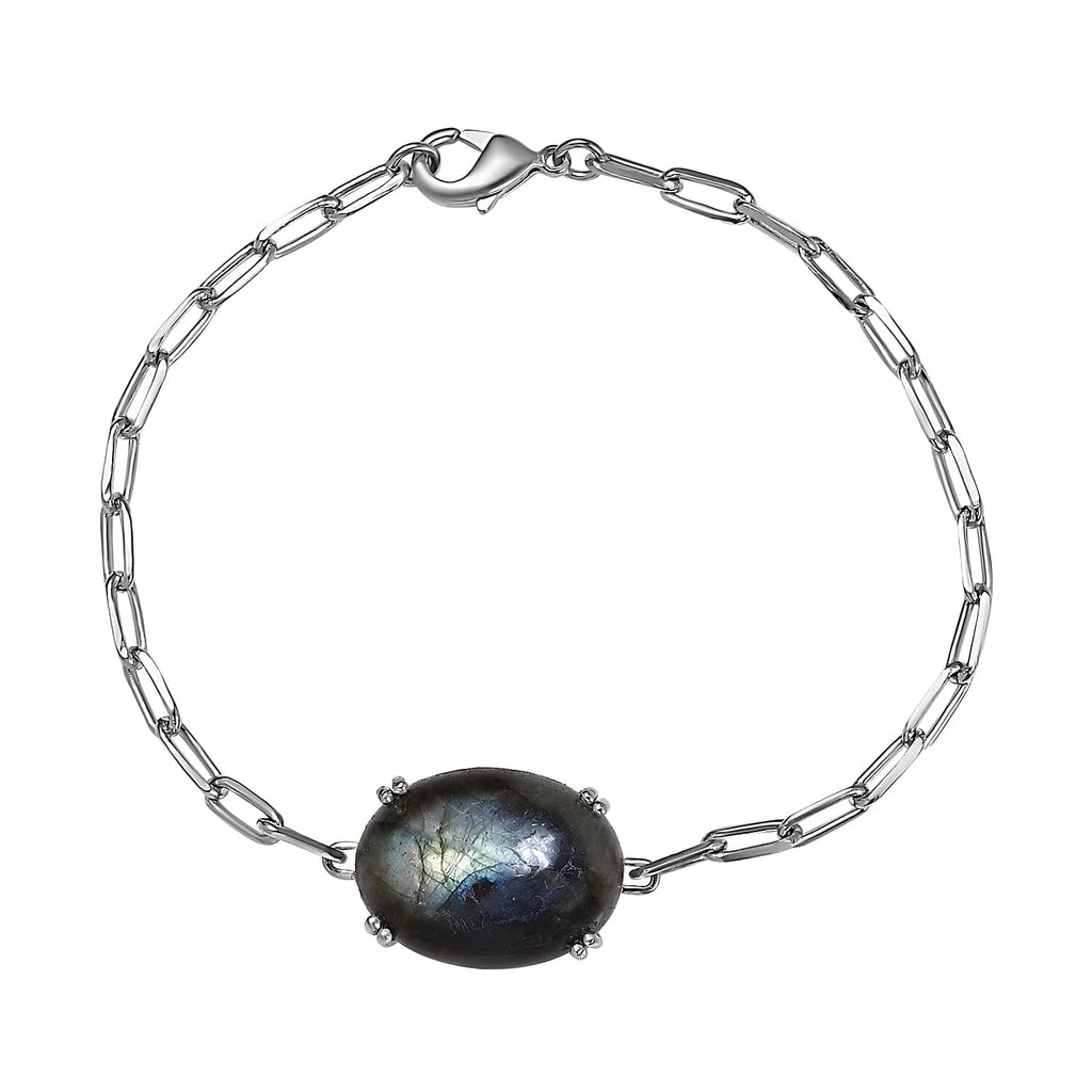 Labradorite Paperclip Bracelet (Size - 7.5) in Platinum Overlay Sterling Silver 15.40 Ct