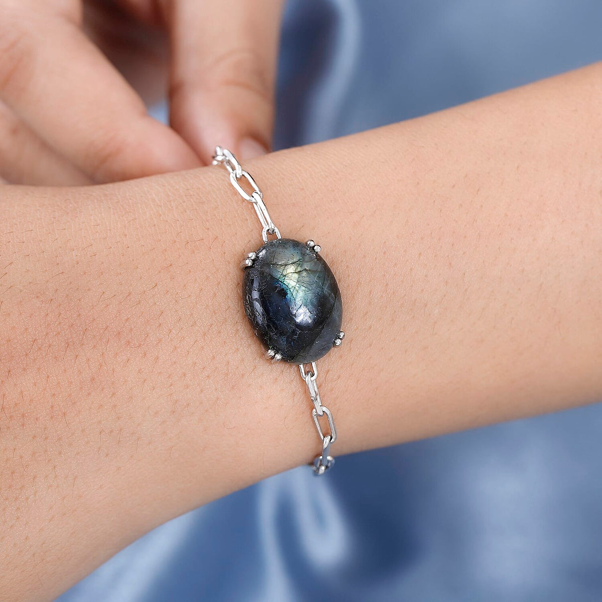 Labradorite Paperclip Bracelet (Size - 7.5) in Platinum Overlay Sterling Silver 15.40 Ct 7544905 2