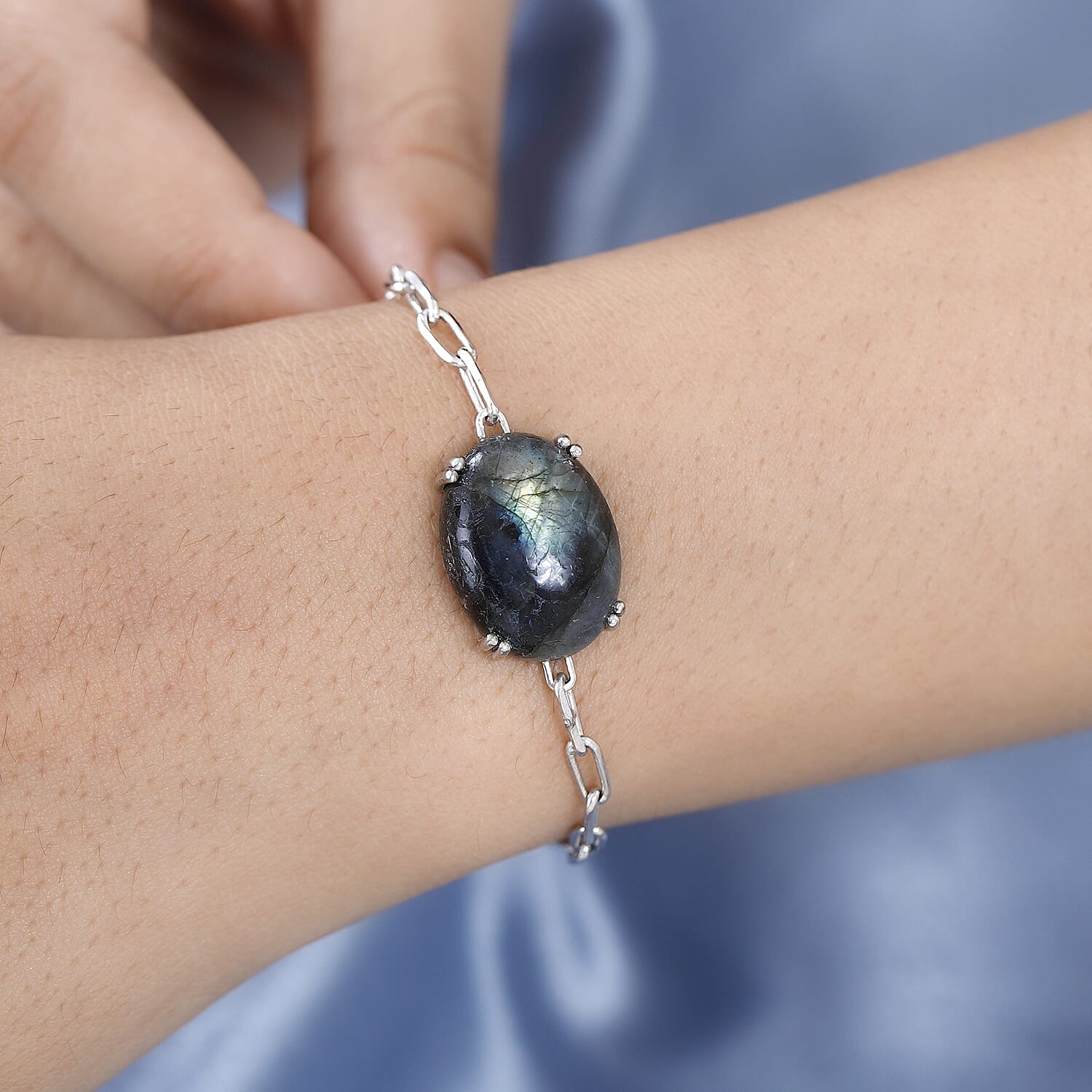 Labradorite Paperclip Bracelet (Size - 7.5) in Platinum Overlay Sterling Silver 15.40 Ct 7544905 2