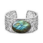 Designer Close Out- 78 Ct Large Labradorite (40 X 30mm) Cuff Bangle Size (7.5)