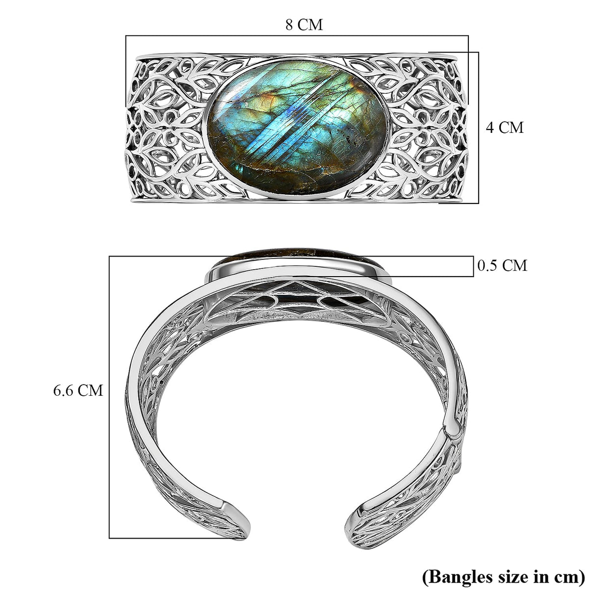 Designer Close Out- 78 Ct. Large Labradorite Cuff Bangle Size (7.5) 7759144 7