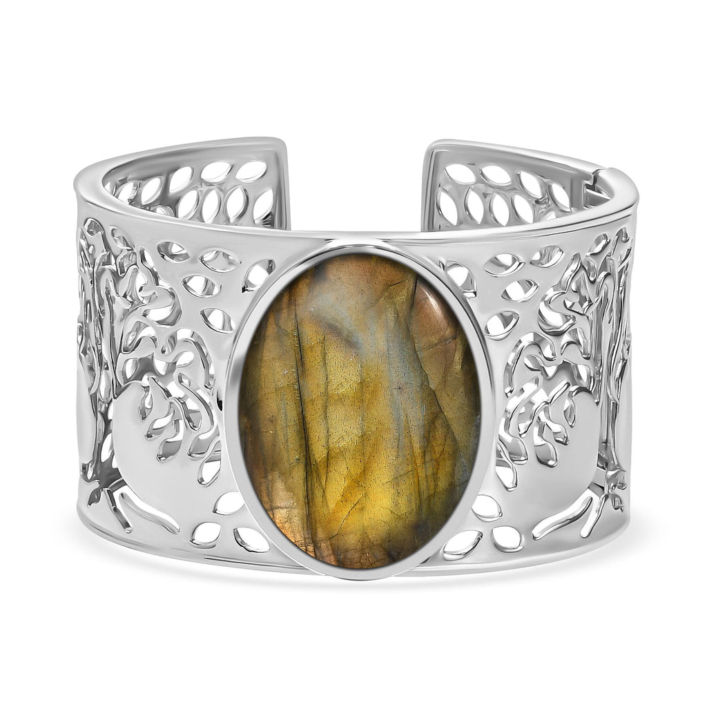 Labradorite Cuff Bangle - White 72 Cts