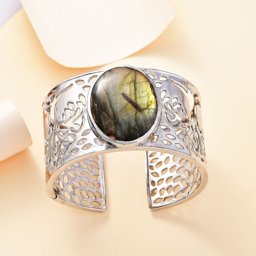 Labradorite Cuff Bangle - White 72 Cts