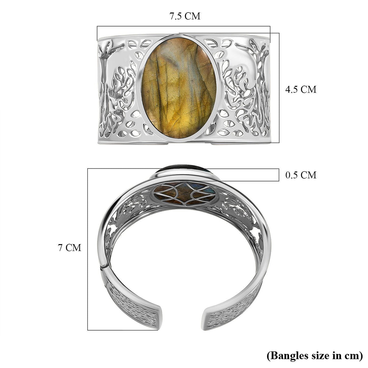 Labradorite Cuff Bangle - White 72 Cts 7767667 6