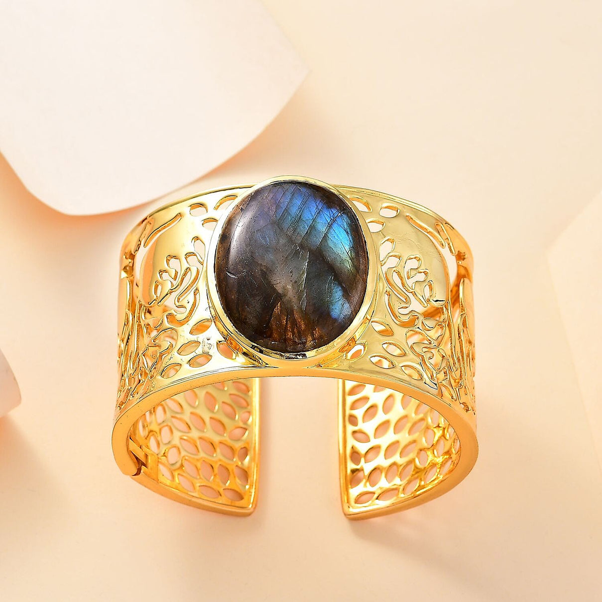 Labradorite Solitaire Cuff Bangle in Yellow Goldtone 72 ct. 7767668 2