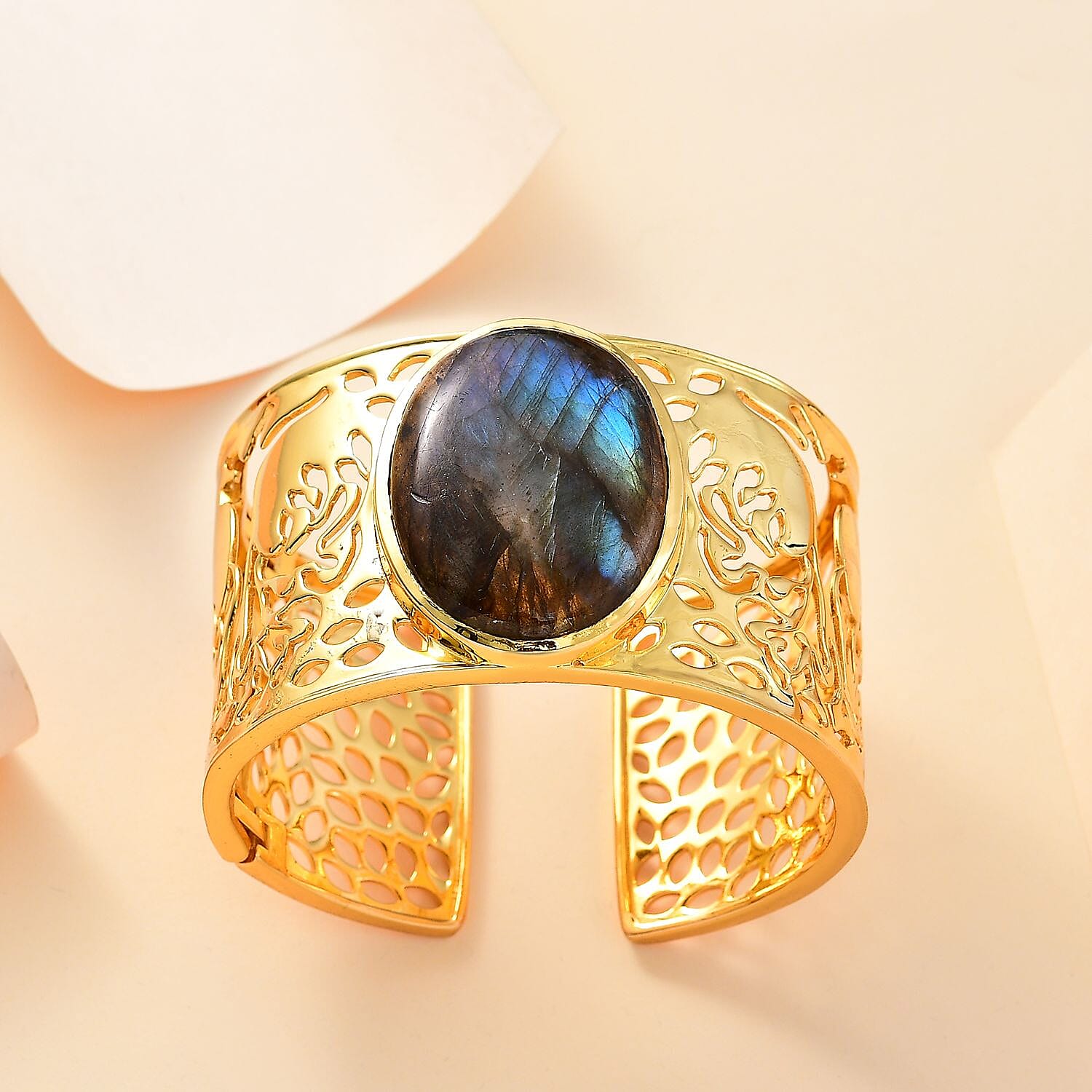 Labradorite Solitaire Cuff Bangle in Yellow Goldtone 72 ct. 7767668 2