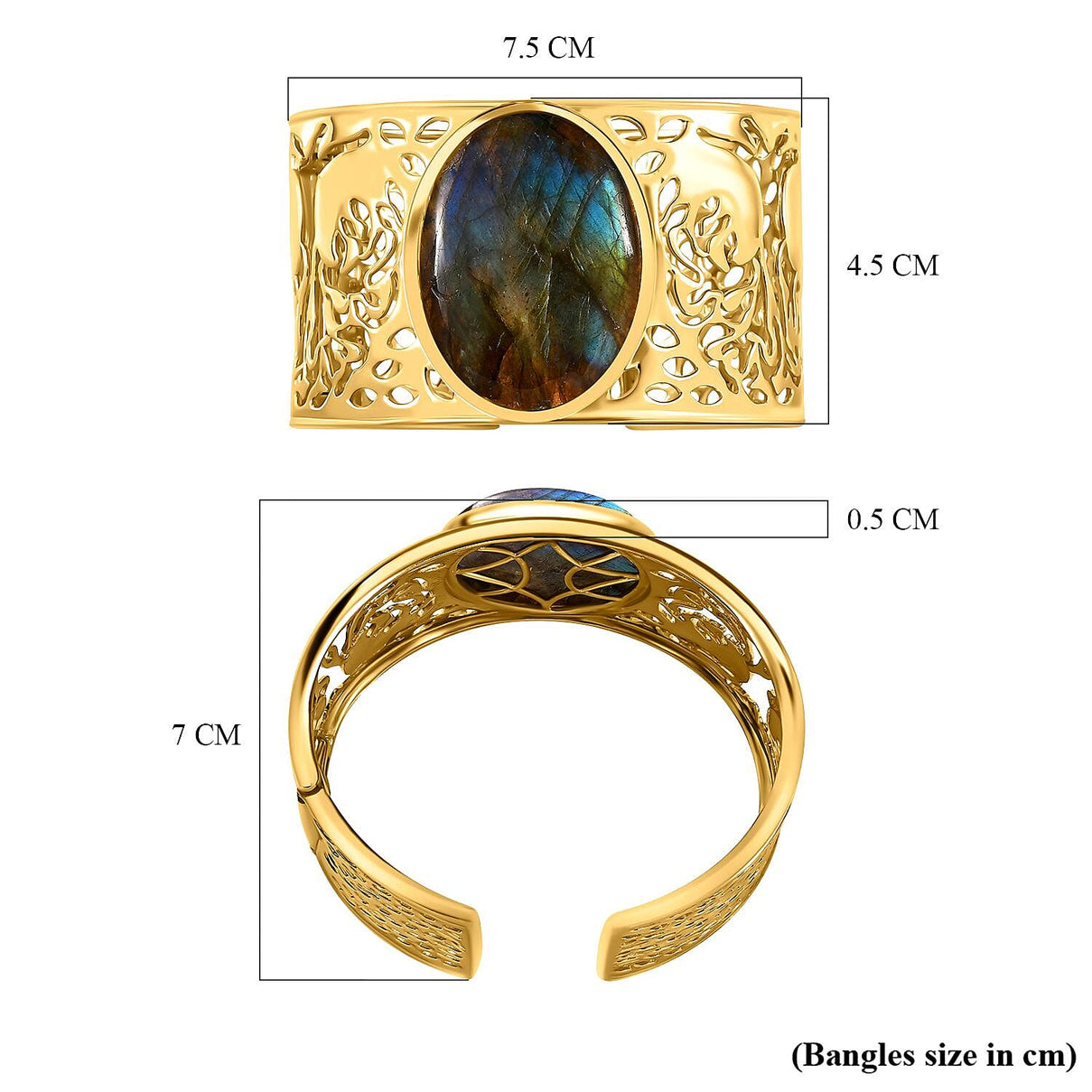 Labradorite Solitaire Cuff Bangle in Yellow Goldtone 72 ct. 7767668 6