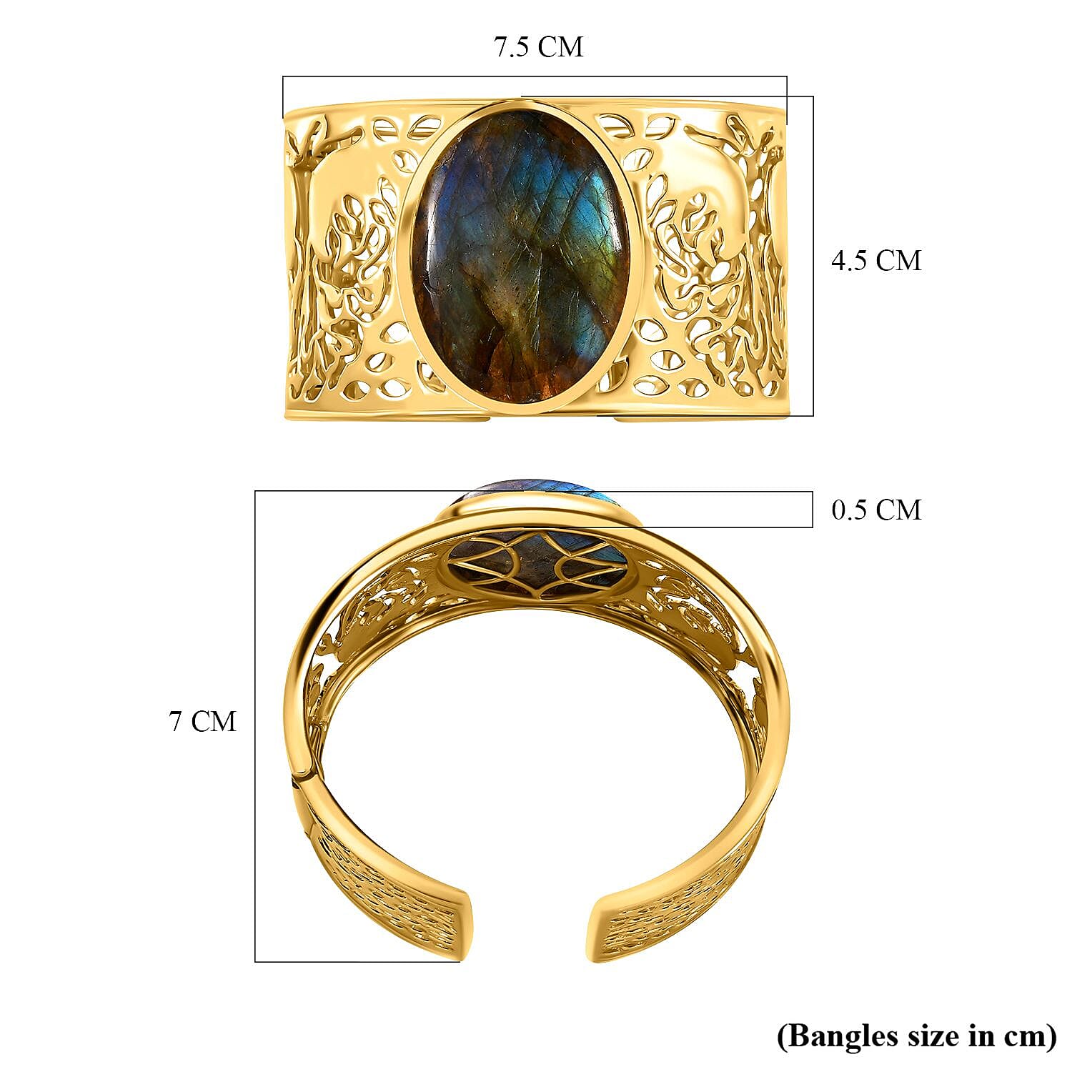 Labradorite Solitaire Cuff Bangle in Yellow Goldtone 72 ct. 7767668 6