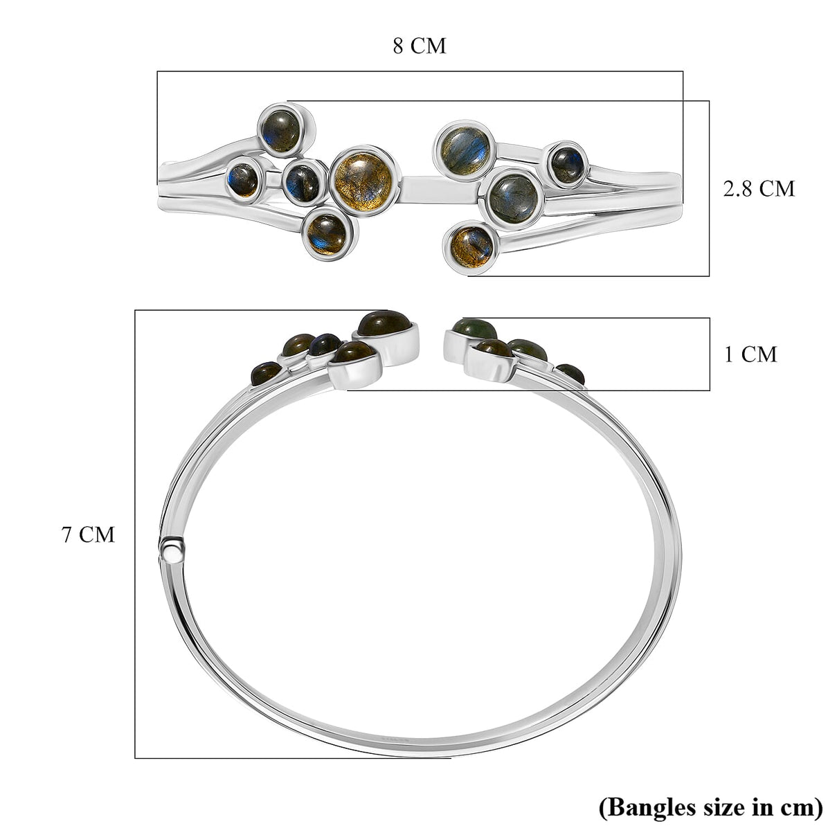 Designer Inspired - AAA Natural Labradorite Full Bangle (Size 7.5) 11.11 Ct. 8111513 6