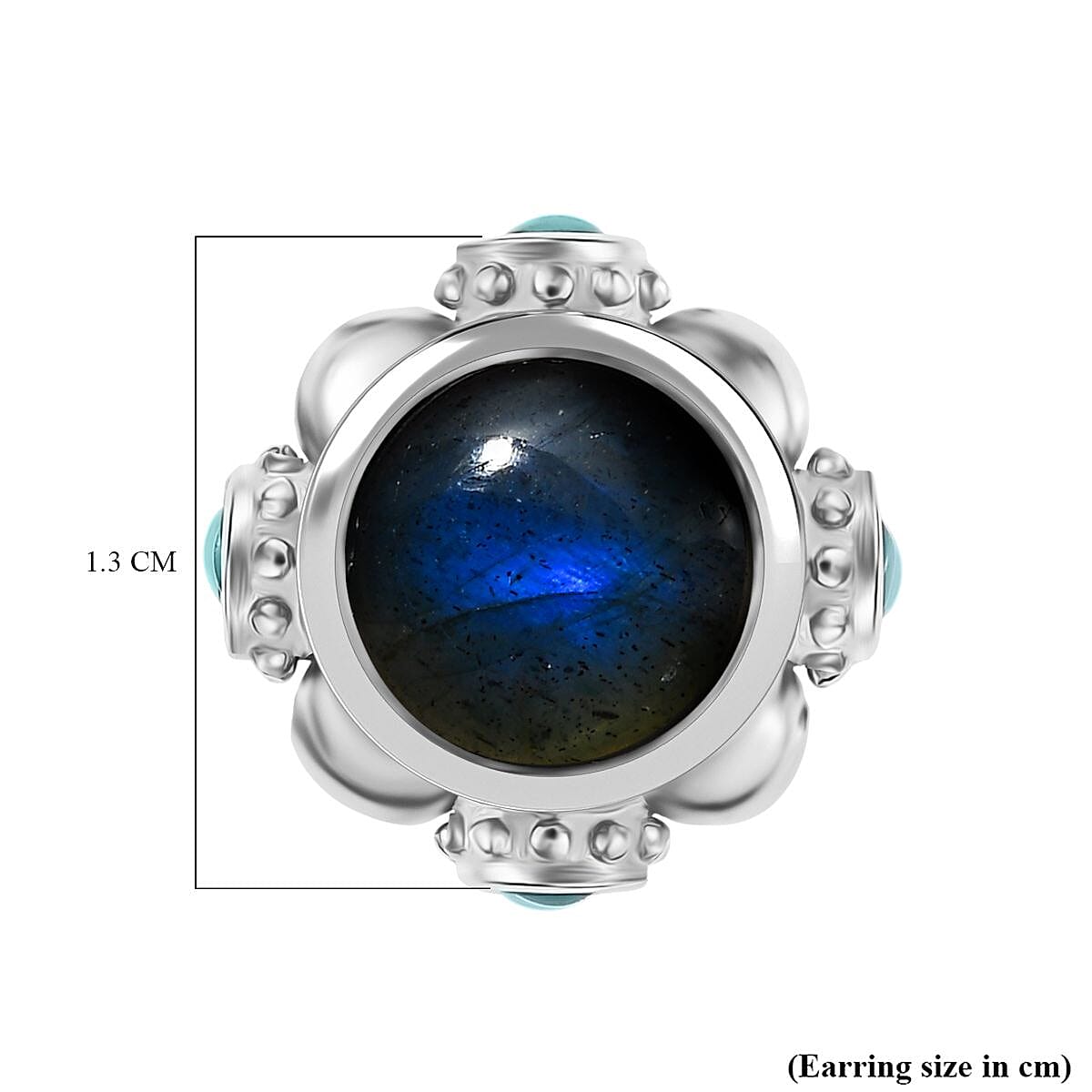 D'joy AAA Natural Labradorite &amp; Lagoon Turquoise Solitaire Stud Push Post Earring in Rhodium Overlay Sterling Silver 3.13 Ct. 8172252 5
