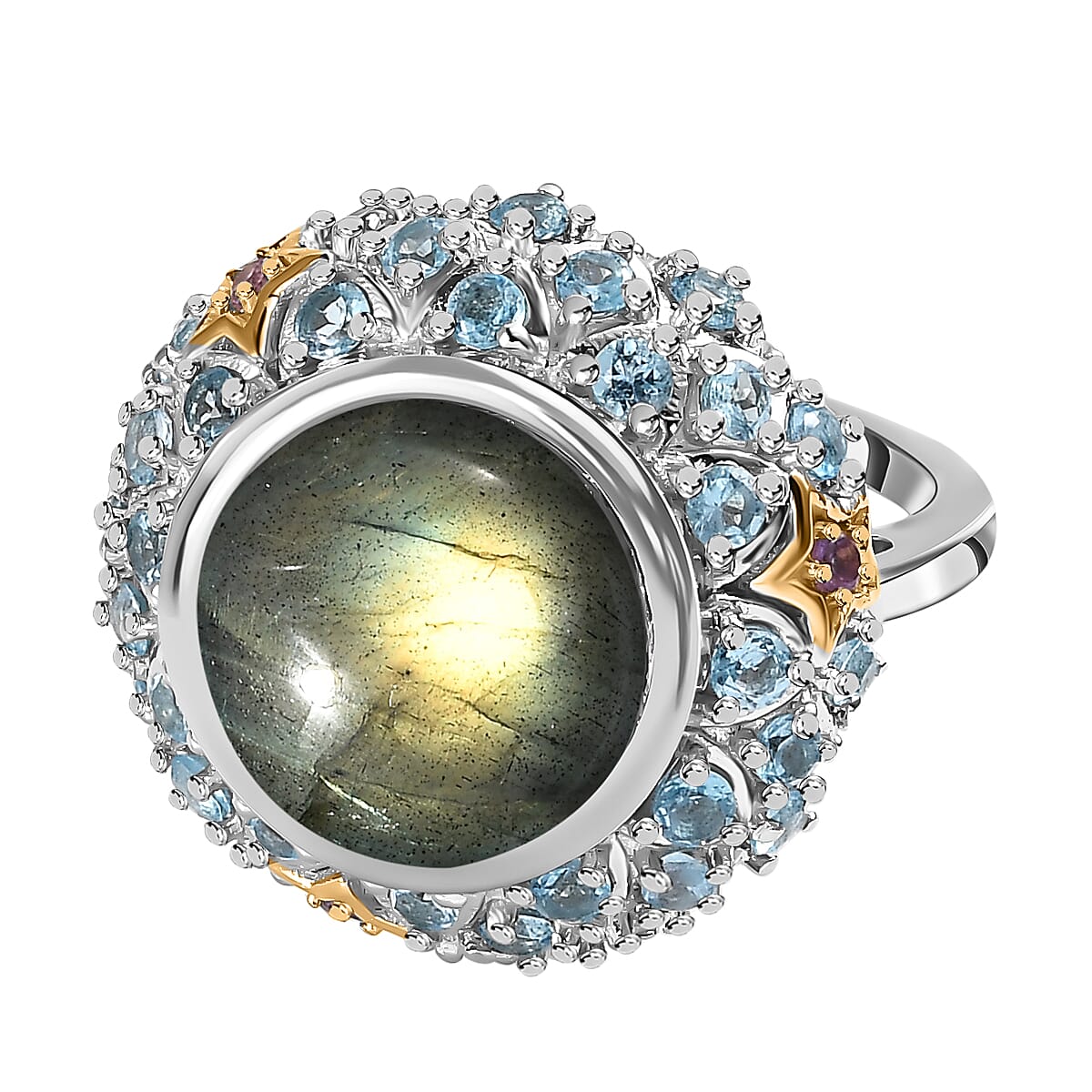 GP Collection Labradorite and Multi Gemstone Ring in 18K Vermeil Yellow Gold Plated Sterling Silver 8.28 Ct, Silver Wt. 7 Gms 7547923 0