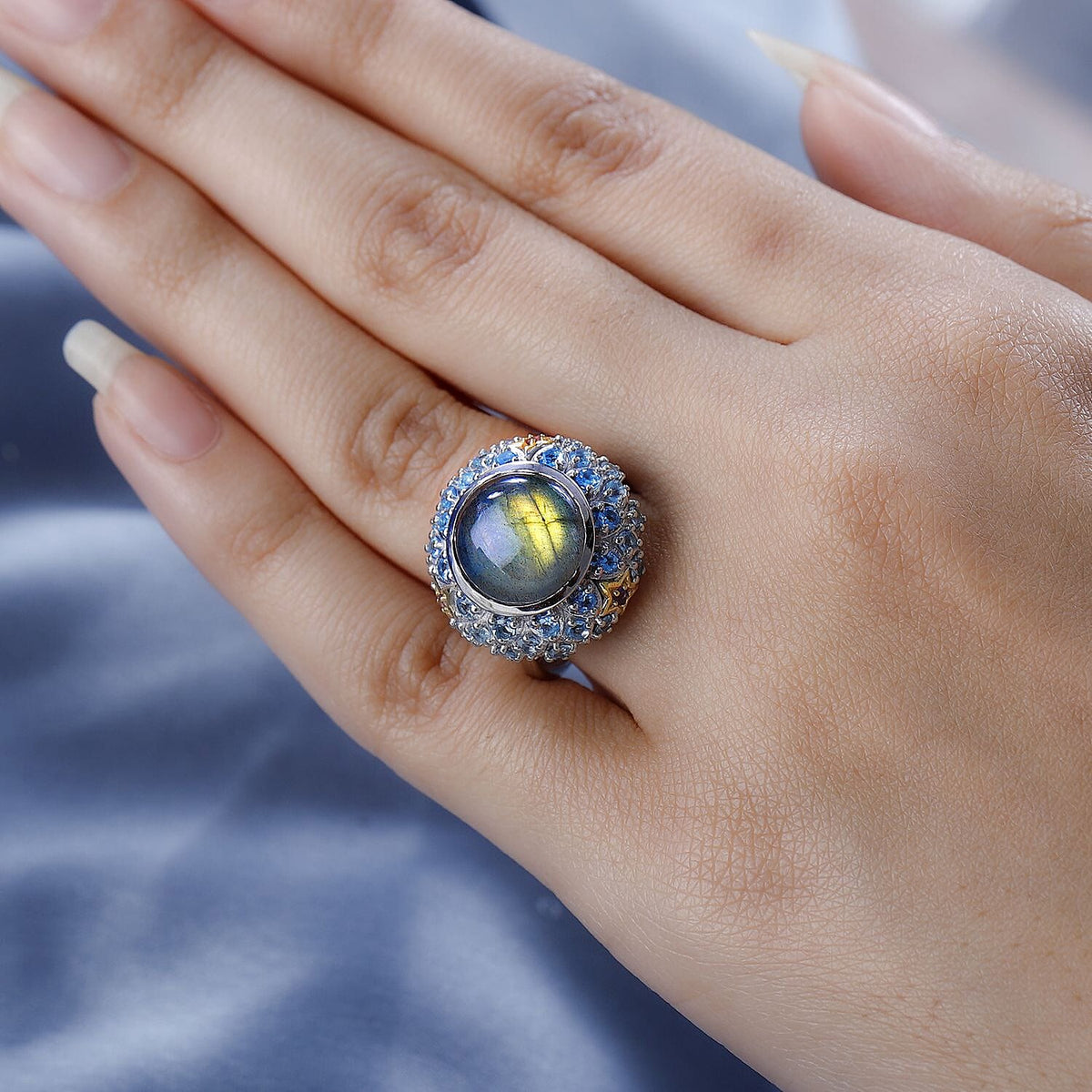 GP Collection Labradorite and Multi Gemstone Ring in 18K Vermeil Yellow Gold Plated Sterling Silver 8.28 Ct, Silver Wt. 7 Gms 7547923 2