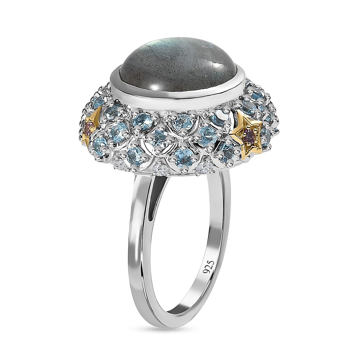 GP Collection Labradorite and Multi Gemstone Ring in 18K Vermeil Yellow Gold Plated Sterling Silver 8.28 Ct, Silver Wt. 7 Gms 7547923 3