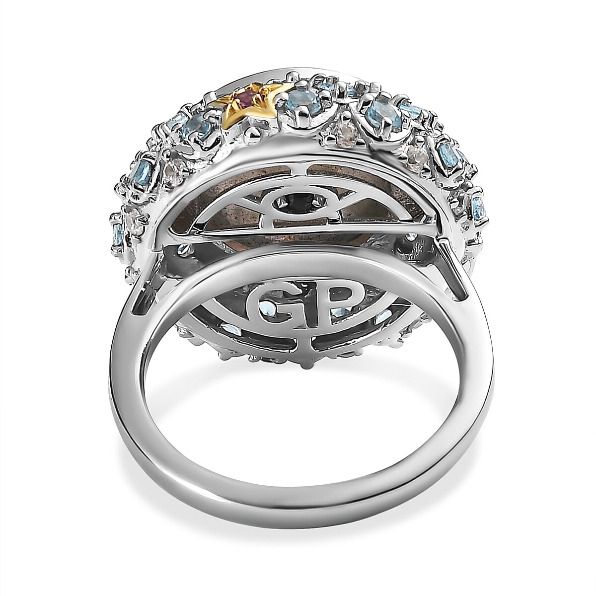 GP Collection Labradorite and Multi Gemstone Ring in 18K Vermeil Yellow Gold Plated Sterling Silver 8.28 Ct, Silver Wt. 7 Gms 7547923 4