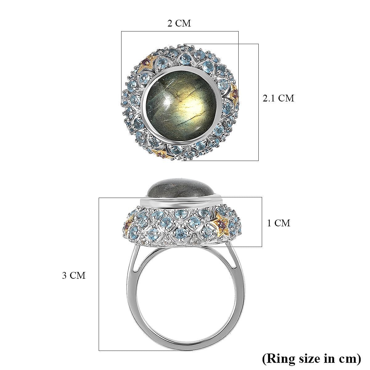GP Collection Labradorite and Multi Gemstone Ring in 18K Vermeil Yellow Gold Plated Sterling Silver 8.28 Ct, Silver Wt. 7 Gms 7547923 5