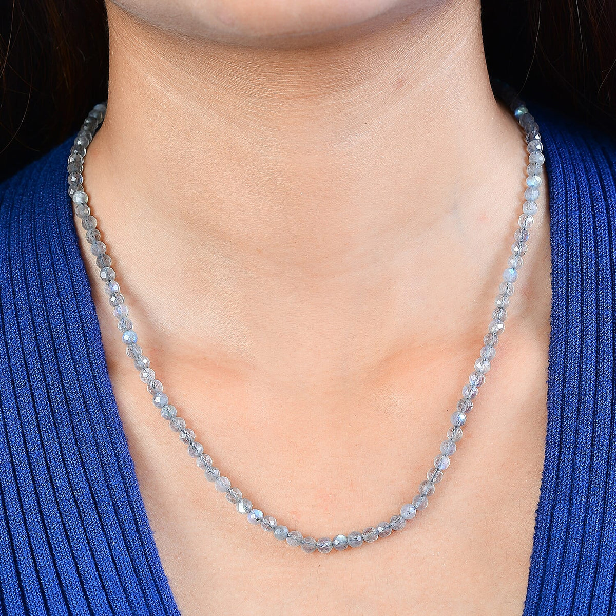 One Time Deal - Labradorite Beads Necklace (Size - 20) in 18K Yellow Gold Vermeil Plated Sterling Silver 51.17 Ct. 7588058 1