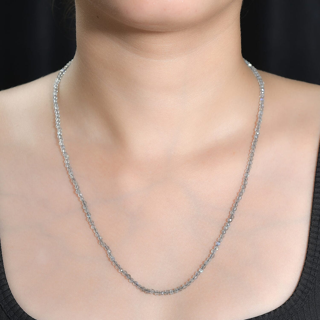 Labradorite Necklace (Size - 20) in Rhodium Sterling Silver 35.0 Ct