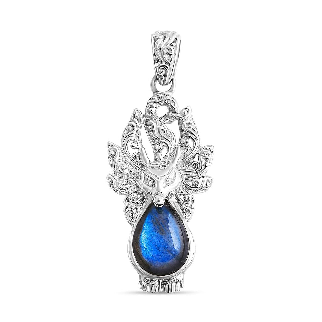 Royal Bali Collection - Labradorite Pendant Nine Tailed Fox Sterling Silver 6.50 Ct