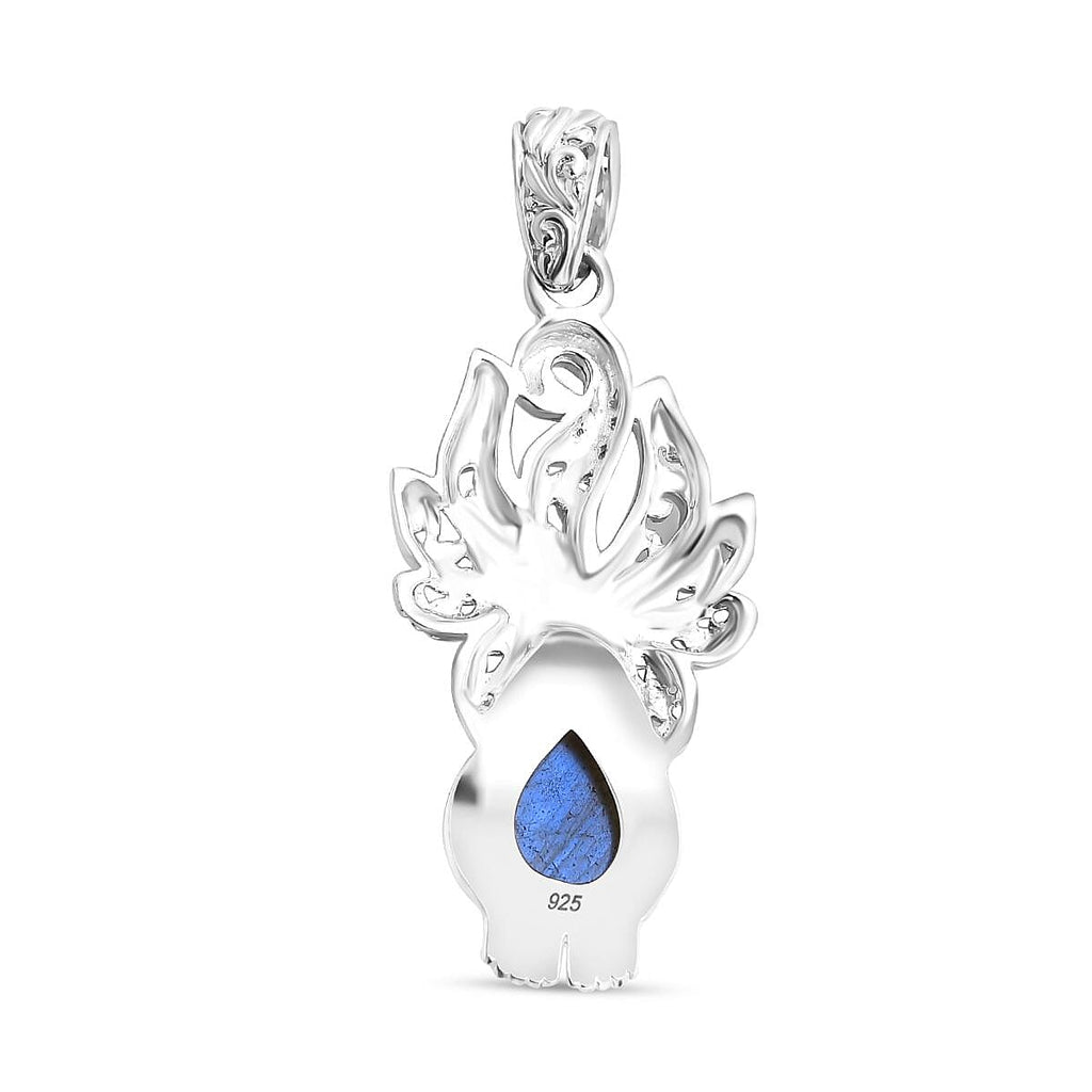 Royal Bali Collection - Labradorite Pendant Nine Tailed Fox Sterling Silver 6.50 Ct