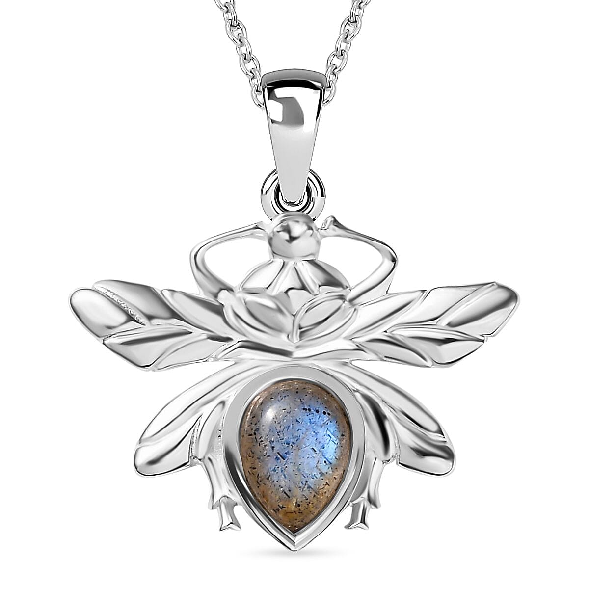 Labradorite Dragon Fly Solitaire Sterling Silver Pendant with Chain (Size 20) 4291082 0