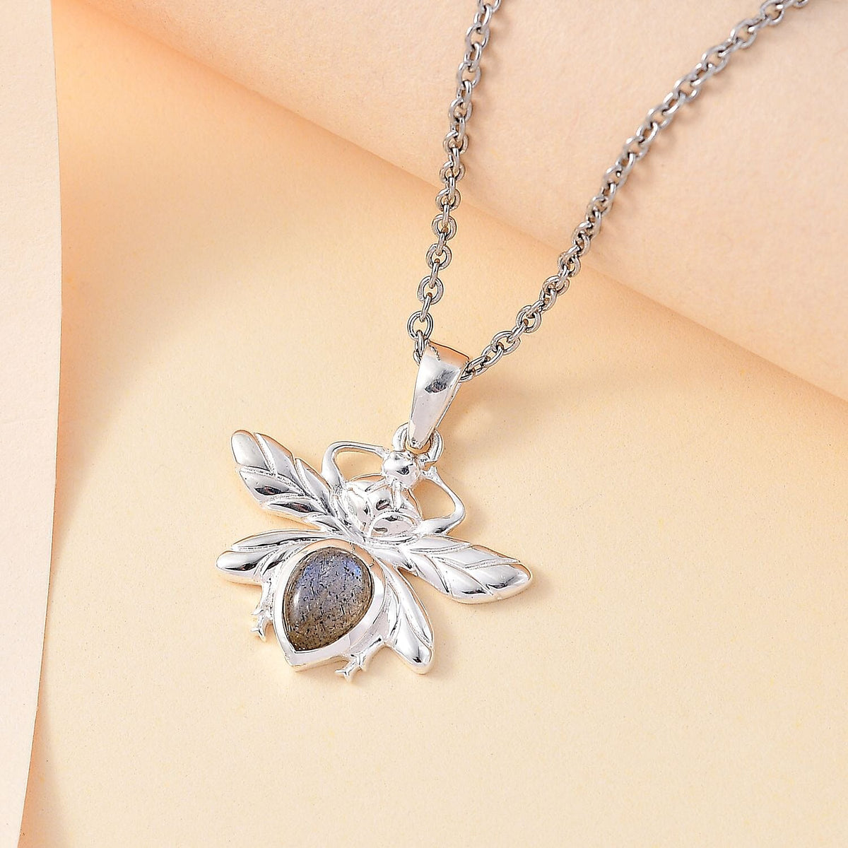 Labradorite Dragon Fly Solitaire Sterling Silver Pendant with Chain (Size 20) 4291082 3