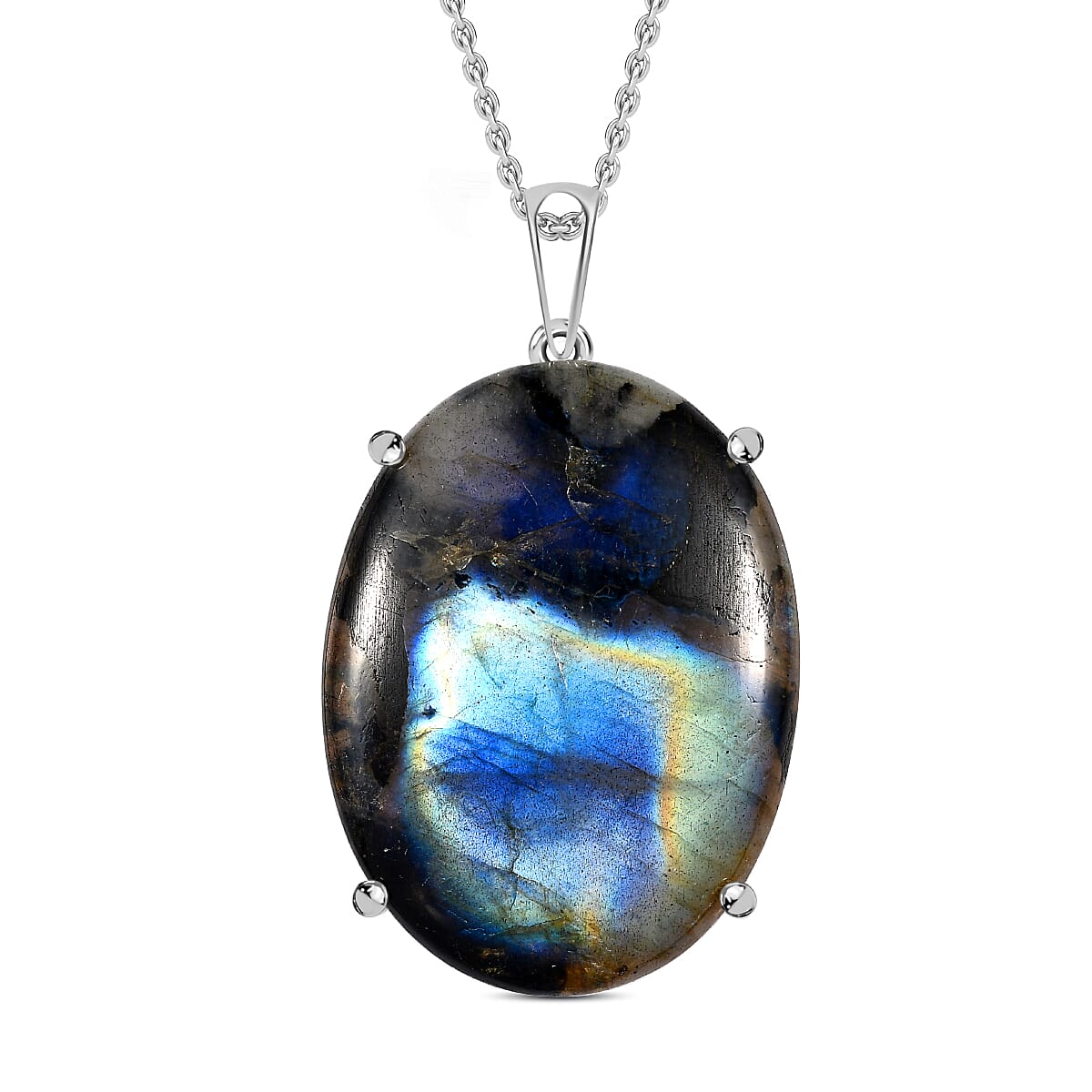 Rare Size AAA Labradorite Sterling Silver Pendant  with Stainless Steel Chain (Size 20) 85.00 Ct 4179643 0