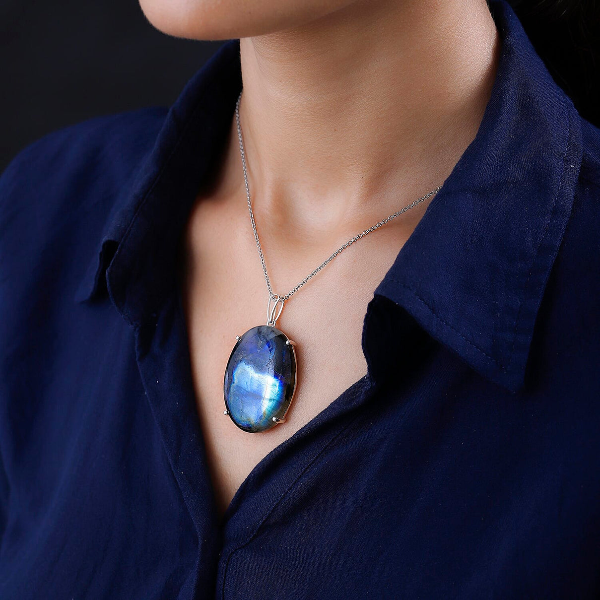 Rare Size AAA Labradorite Sterling Silver Pendant  with Stainless Steel Chain (Size 20) 85.00 Ct 4179643 1