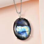 Rare Size AAA Labradorite Sterling Silver Necklace (Size 20) 85.00 Ct