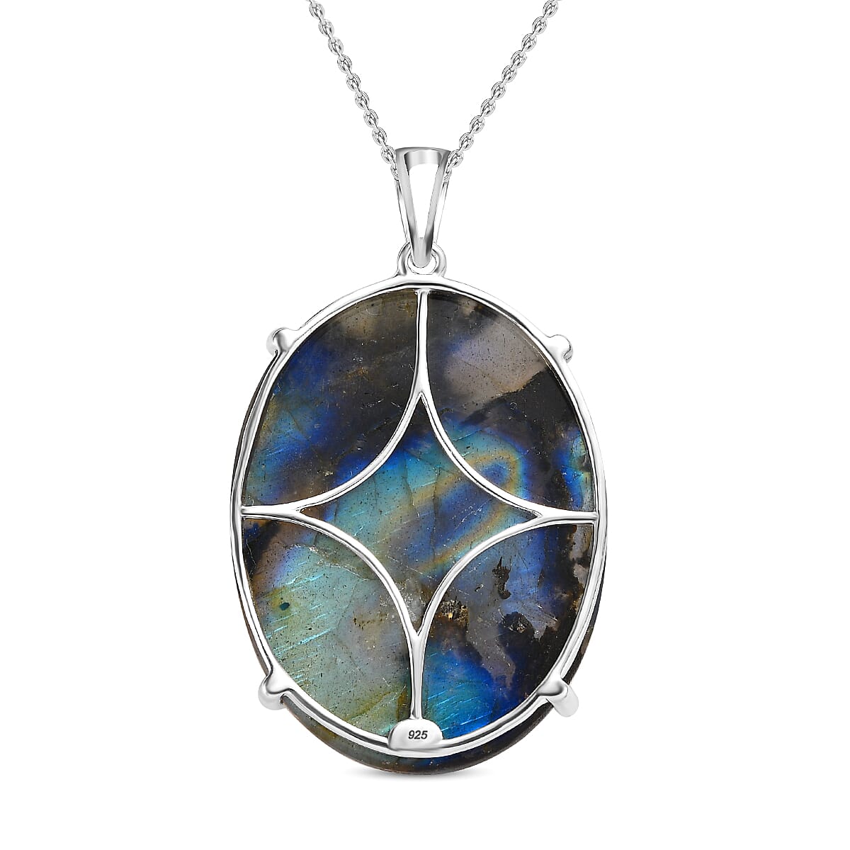 Rare Size AAA Labradorite Sterling Silver Pendant  with Stainless Steel Chain (Size 20) 85.00 Ct 4179643 4