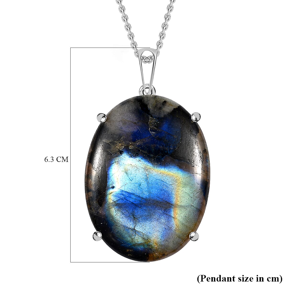 Rare Size AAA Labradorite Sterling Silver Pendant  with Stainless Steel Chain (Size 20) 85.00 Ct 4179643 5