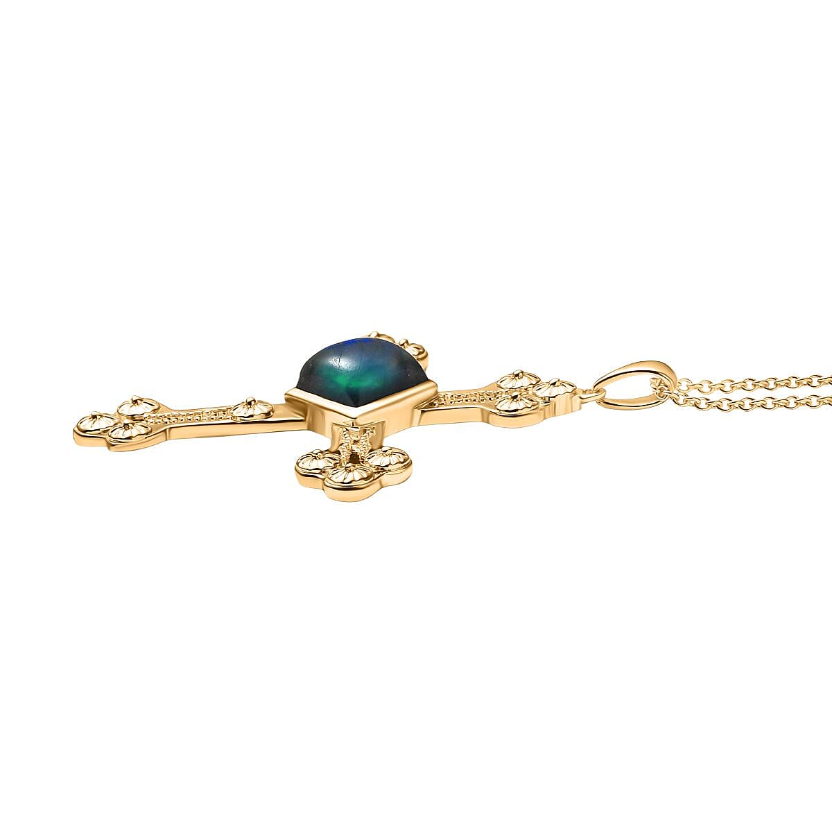 Labradorite Cross Pendant with Chain (Size 20) in Yellow Gold Plated 5.93 Ct. 4416442 3