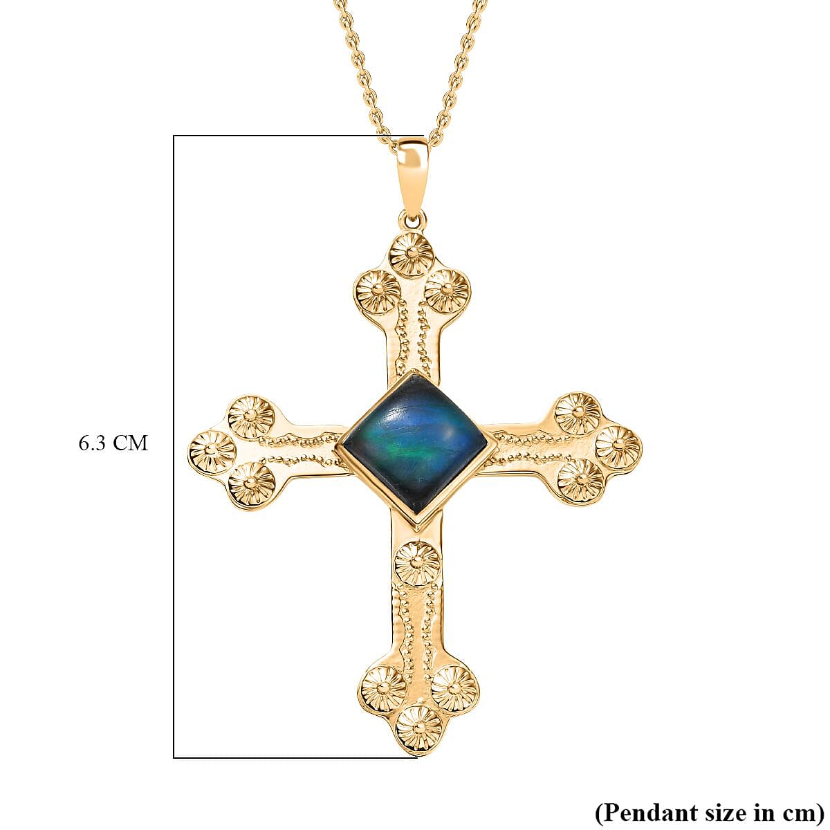 Labradorite Cross Pendant with Chain (Size 20) in Yellow Gold Plated 5.93 Ct. 4416442 5