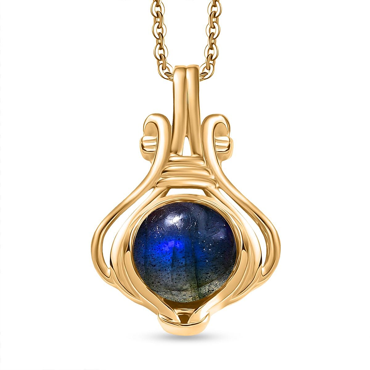 D'joy AAA Natural Labradorite Pendant with Chain (Size 20) in 18K Vermeil Yellow Gold Plating Sterling Silver 2.17 Ct. 4391428 0