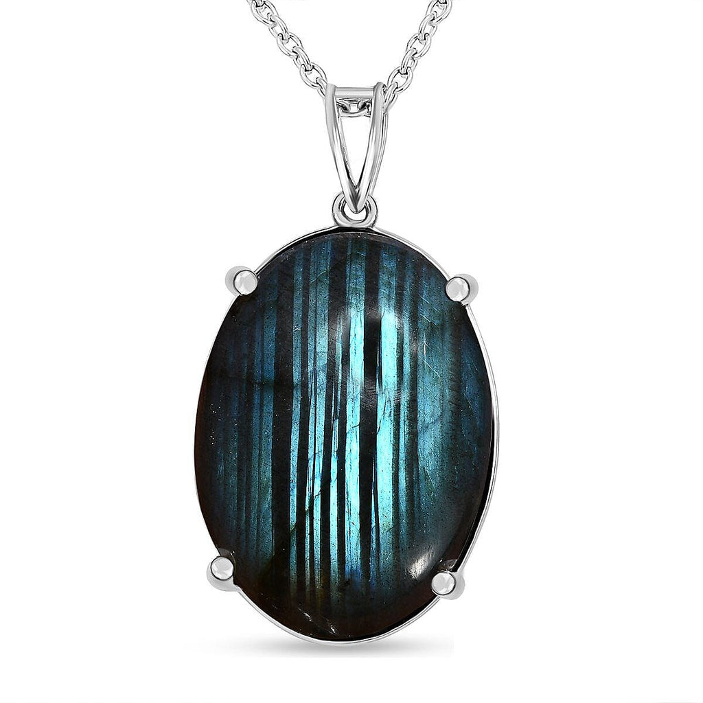 Labradorite Pendant with Chain (Size 20) in Platinum Overlay Sterling Silver 25.00 Ct