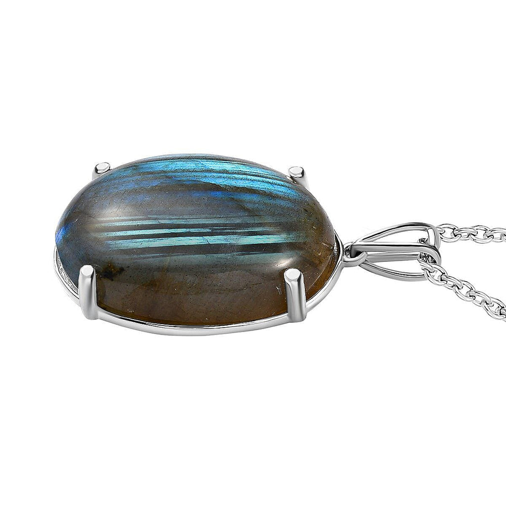 Labradorite Pendant with Chain (Size 20) in Platinum Overlay Sterling Silver 25.00 Ct