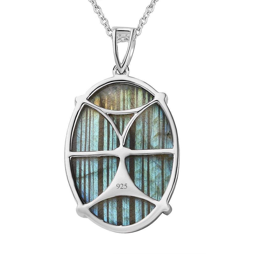 Labradorite Pendant with Chain (Size 20) in Platinum Overlay Sterling Silver 25.00 Ct