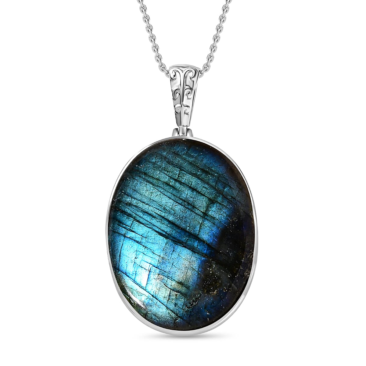 One Time Deal- Labradorite Pendant  in Platinum Overlay Sterling Silver 69.60 Ct, Silver Wt. 12.00 GM 4192657 0