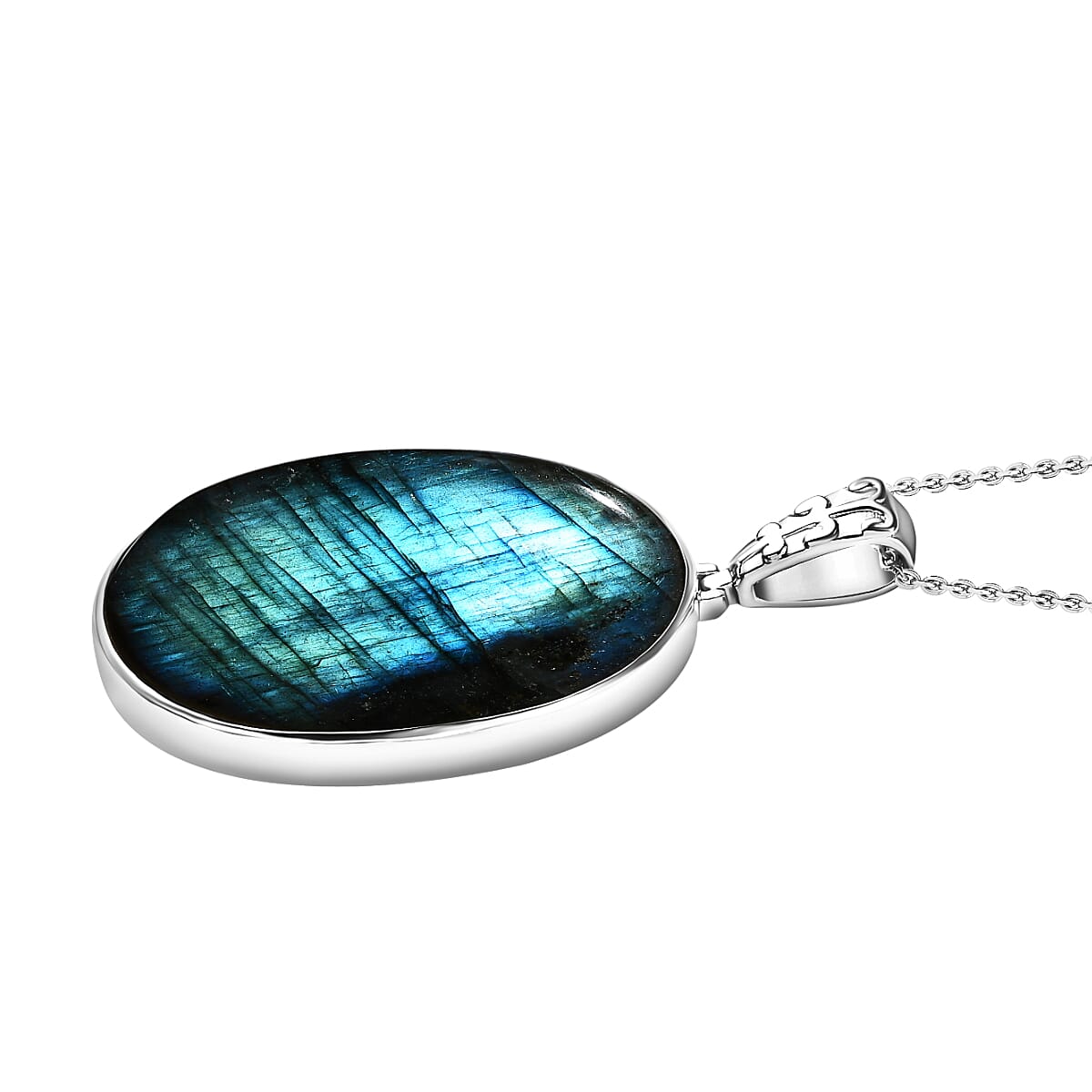 One Time Deal- Labradorite Pendant  in Platinum Overlay Sterling Silver 69.60 Ct, Silver Wt. 12.00 GM 4192657 3