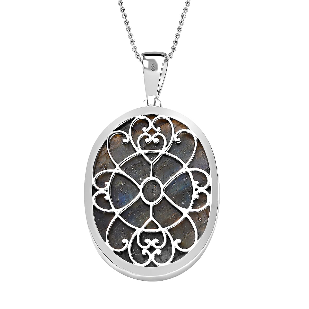 One Time Deal- Labradorite Pendant  in Platinum Overlay Sterling Silver 69.60 Ct, Silver Wt. 12.00 GM 4192657 4