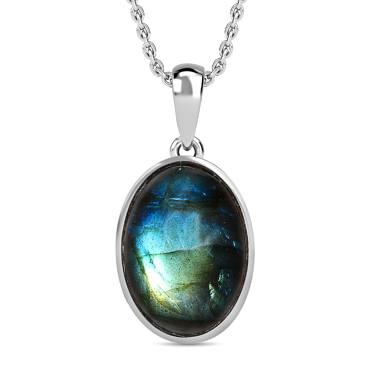 Labradorite Oval Cabochon Pendant with Chain (Size 20) 11.90 Ct. 4192673 0