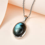 Labradorite Oval Cabochon Pendant with Chain (Size 20) 11.90 Ct.