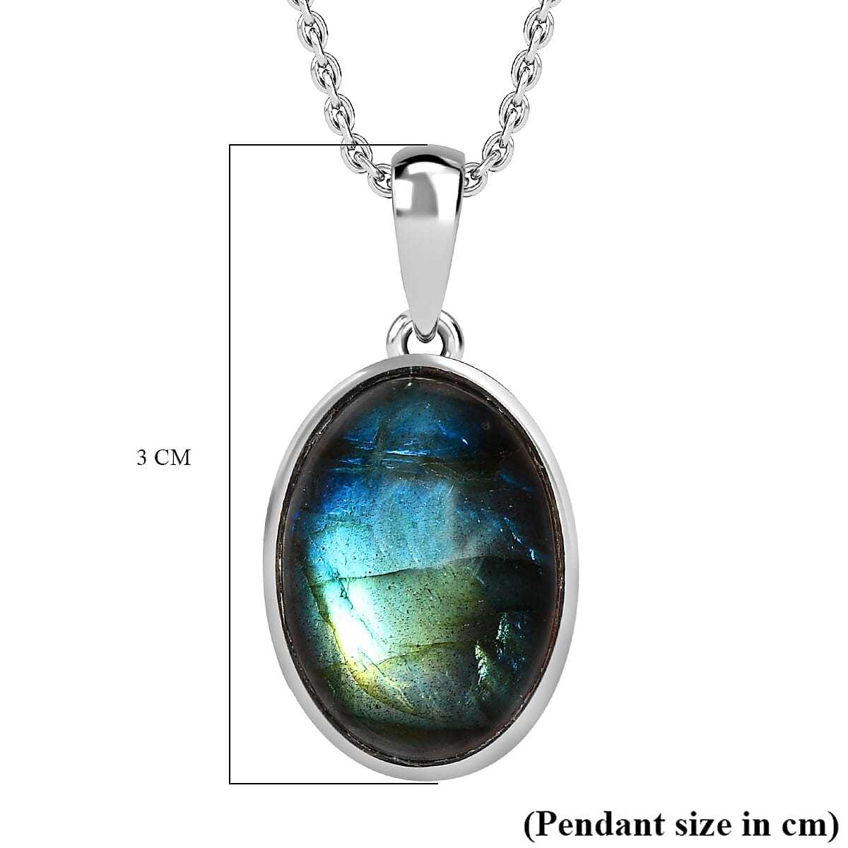 Labradorite Oval Cabochon Pendant with Chain (Size 20) 11.90 Ct. 4192673 6