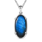 Labradorite Rhodium Overlay Sterling Silver Pendant with Chain (Size 20) in 11.10 Ct.