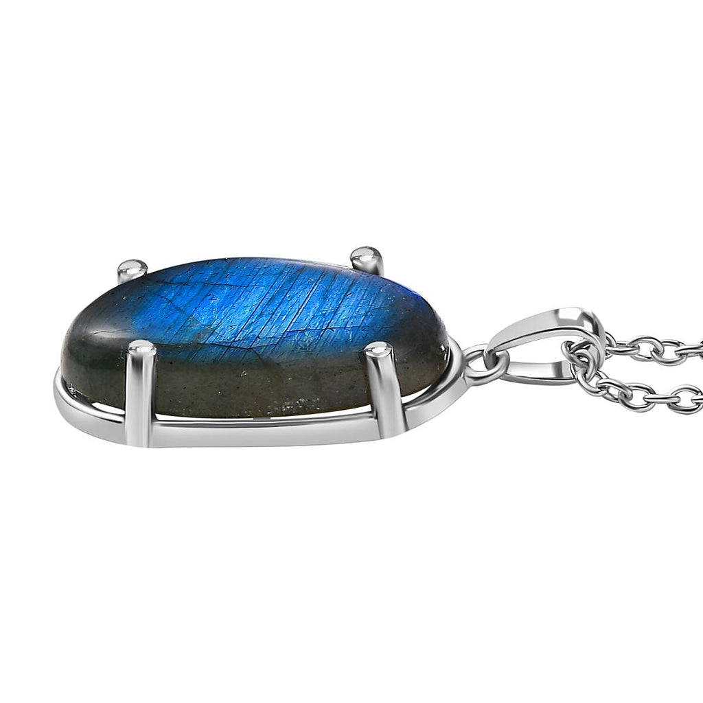 Labradorite Rhodium Overlay Sterling Silver Pendant with Chain (Size 20) in 11.10 Ct.