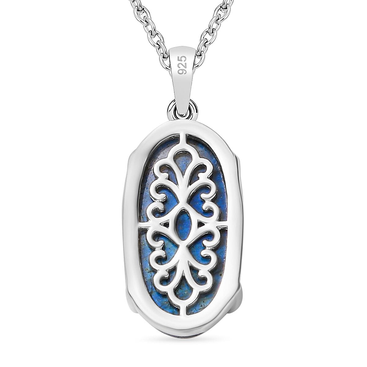 Labradorite Solitaire Pendant in Rhodium Overlay Sterling Silver with Stainless Steel Chain (Size 20), 11.10 Ct. 4277967 5